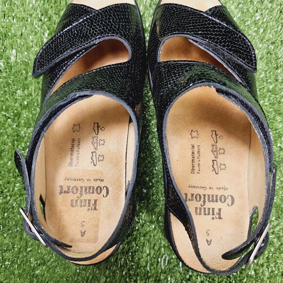 Finn Comfort Djerba Adjustable Black Lizard Leather Sandals Womens UK 5 US 7 - Picture 9 of 9